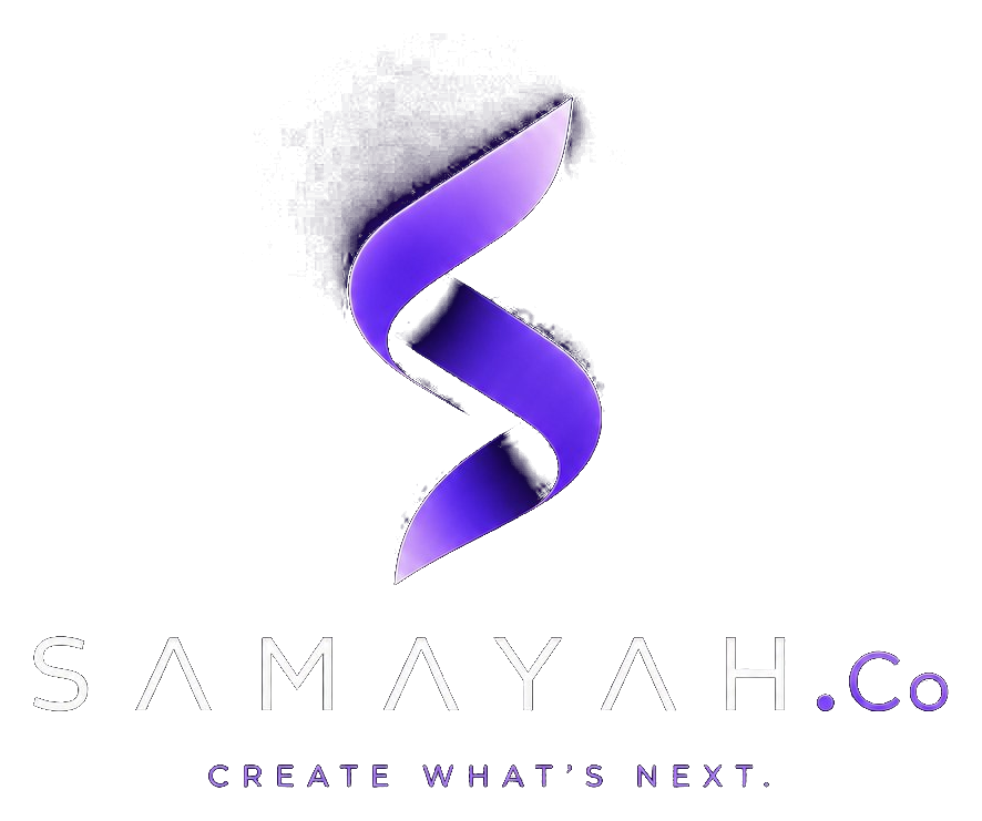 Samayah.co ribbon logo with the tagline Create What’s Next
