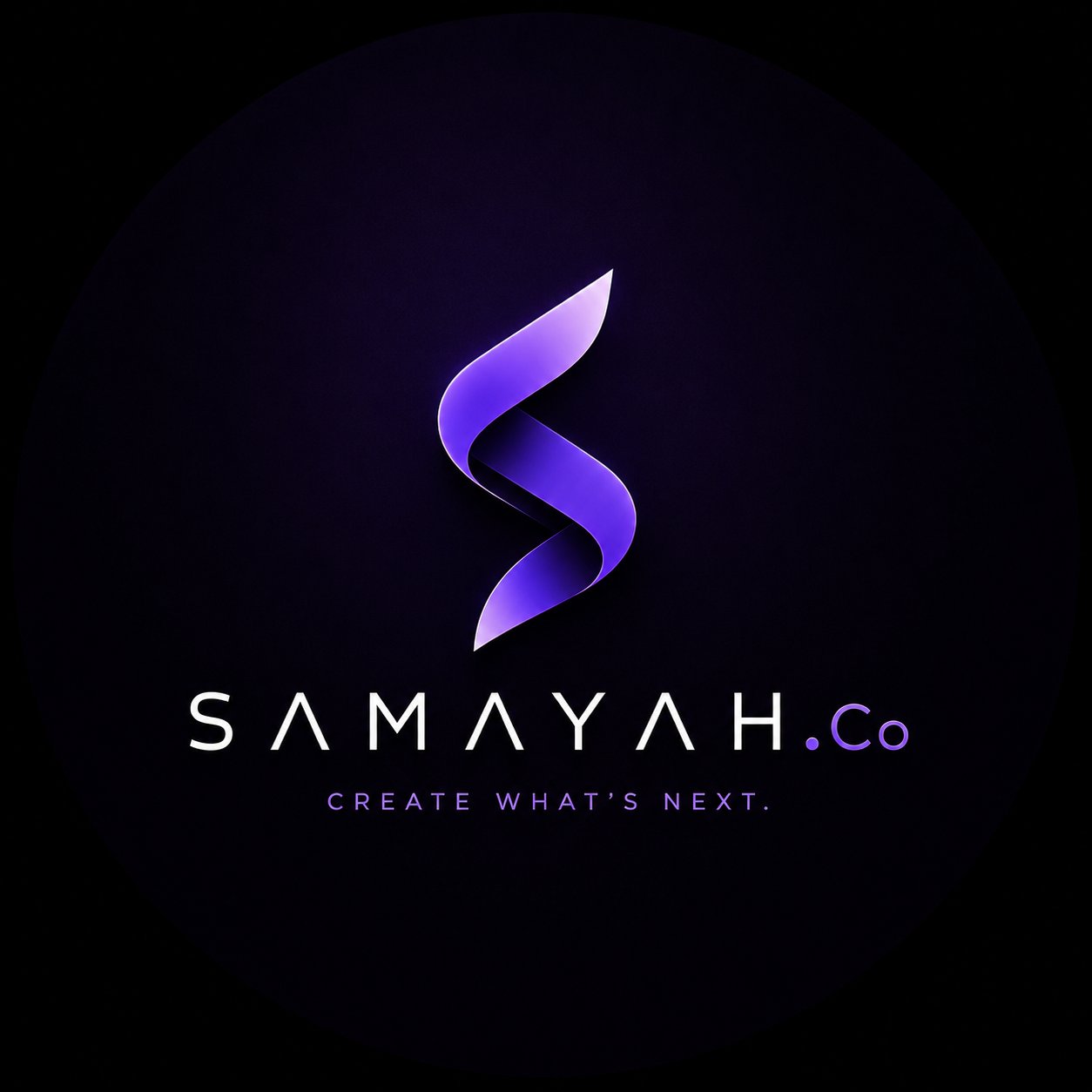 Samayah.co ribbon logo with the tagline Create What’s Next